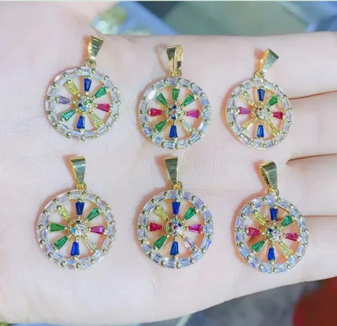 Colorful Zircon Copper Gold Windmill Pendant Necklace DIY Accessory Micro-Inlaid Fashion Jewelry Gift