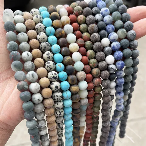 Matte Natural Stone Round Beads For DIY Jewelry Making Frosted Loose Gemstone Beads Strand For Bracelet Necklace Handcraft Accessory