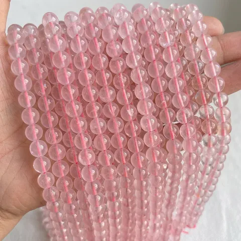 Natural Rose Quartz Beads For Jewelry Making Ice Pink Round Crystal Stone Loose Beads DIY Bracelet Necklace Accessories