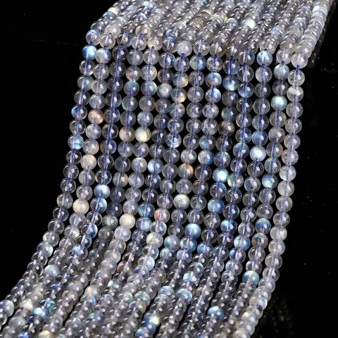 Natürlicher Labradorit Lose Perlen Grau Mondstein Runde Perlen Mit Blauem Labradoreszenz Optischem Effekt Halbfabrikat Strang Handwerk Für Schmuckherstellung Armband DIY Handwerk Zubehör
