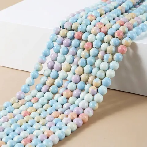 Cuentas Redondas de Piedra de Alashán Optimizadas Colores de Caramelo Arcoíris Minerales Naturales Cuentas Sueltas para Pulseras Collares DIY