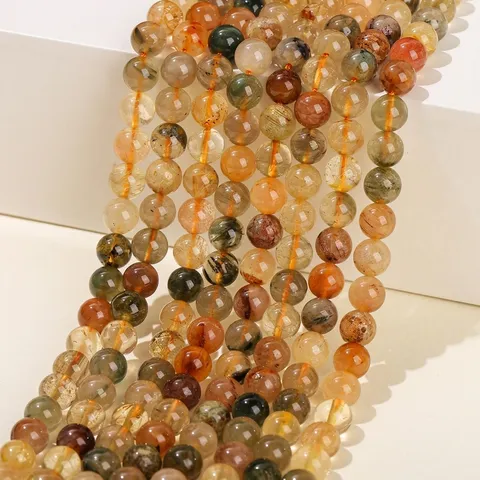 Cuentas Sueltas de Cuarzo Rutilado Colorido Natural Cuentas de Cristal Redondas Para Fabricación de Joyas DIY Pulsera Collar Accesorios