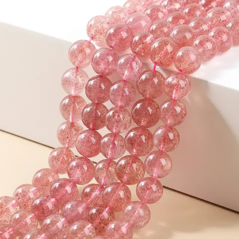 Natural Strawberry Quartz Round Gemstone Beads For Jewelry Making DIY Bracelets Necklaces Polished Pink Green Black Strawberry Crystal Loose Beads