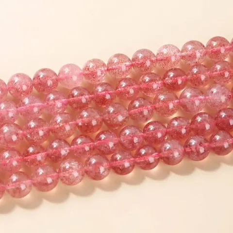 Natural Strawberry Quartz Round Gemstone Beads For Jewelry Making DIY Bracelets Necklaces Polished Pink Green Black Strawberry Crystal Loose Beads
