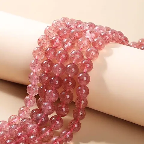 Natural Strawberry Quartz Round Loose Beads High Quality Pink Crystal Gemstone Beads For DIY Jewelry Making Bracelet Necklace