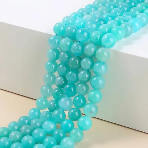 Natural Stone Amazonite Round Beads Polished Loose Beads For DIY Bracelet Necklace Jewelry Making Handmade Accessories Women Gift
