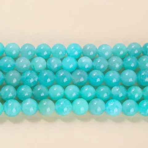 Natural Stone Amazonite Round Beads Polished Loose Beads For DIY Bracelet Necklace Jewelry Making Handmade Accessories Women Gift
