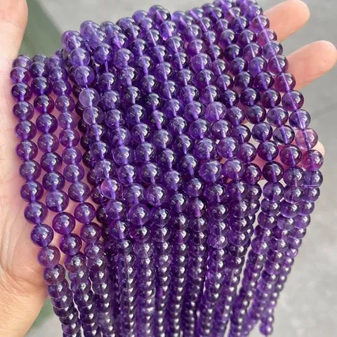 Natural Uruguay Amethyst Round Loose Beads For DIY Jewelry Making Polished Purple Crystal Beads For Bracelets Necklaces Women Gift