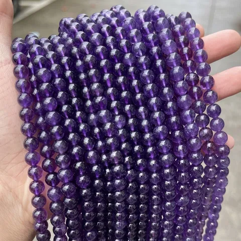 Natural Uruguay Amethyst Round Loose Beads For DIY Jewelry Making Polished Purple Crystal Beads For Bracelets Necklaces Women Gift