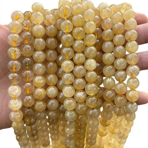 Natural Golden Rutilated Quartz Loose Beads Round Crystal Stone DIY Bracelet Making Beads For Jewelry Craft Accessories