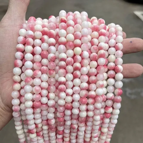 Perline Rotonde in Calcedonio Pesca Chiaro Colore Misto Pietra Perle Sciolte Per Creazione Gioielli Fai da Te Bracciale Collana Accessori