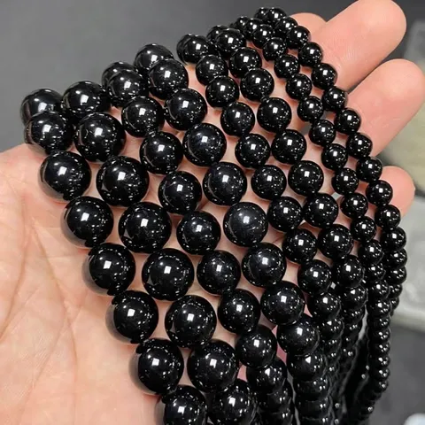 7A Natural Black Agate Beads For Jewelry Making DIY Bracelet Necklace Round Loose Stone Beads Polished Agate Beads For Handmade Jewelry