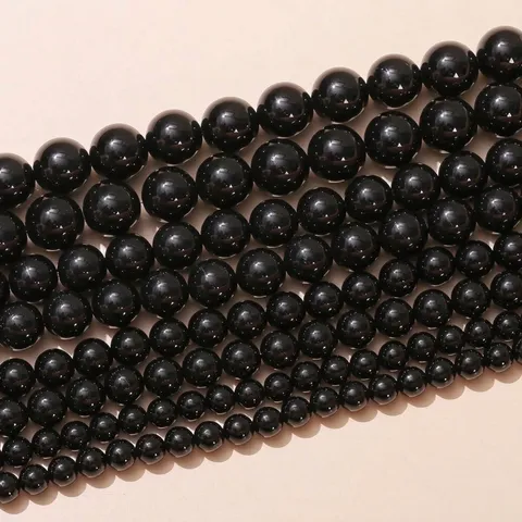 7A Natural Black Agate Beads For Jewelry Making DIY Bracelet Necklace Round Loose Stone Beads Polished Agate Beads For Handmade Jewelry