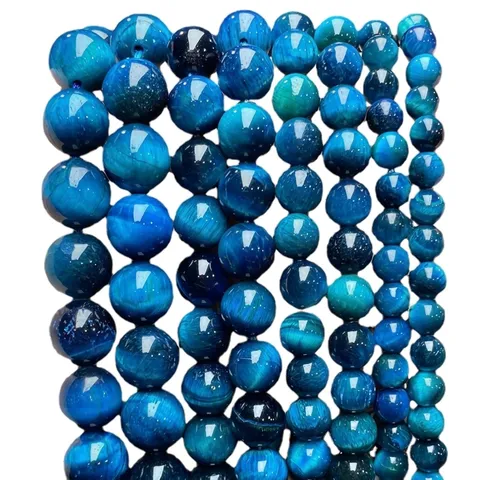 Royal Blue Tiger Eye Stone Beads Round Loose Gemstone Strand For DIY Jewelry Making Bracelet Necklace Accessories