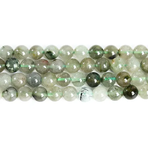 Cuentas Redondas de Cuarzo Rutilado Verde Natural para Hacer Joyería DIY Pulsera Collar Cuentas de Piedra de Cristal Sueltas