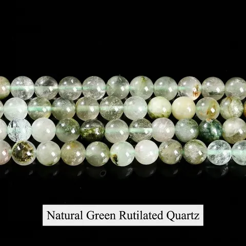 Cuentas Redondas de Cuarzo Rutilado Verde Natural para Hacer Joyería DIY Pulsera Collar Cuentas de Piedra de Cristal Sueltas