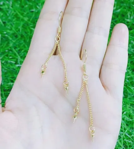 14k Gold Plated Copper Earring Hooks DIY Drop Ear Wire With Chains Pearl Findings For Jewelry Making Women Accessories