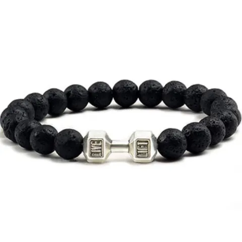 Natuursteen Kralen Armband Met Halter Bedel Agaat Vulkaangesteente Yoga Fitness Sieraden Voor Vrouwen Mannen