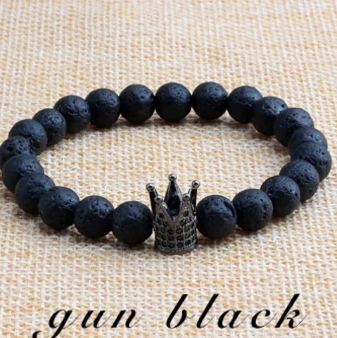 Fysiko Agata Obsidian Bead Vrachioli Me Crown Charm Unisex Yoga Healing Stone Jewelry Fashion Wristband Gift