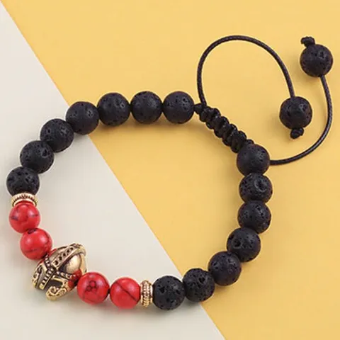 Natuurlijk Vulkaangesteente Agaat Kralen Armband Spartaanse Helm Bedel Gevlochten Verstelbaar Yoga Armbanden Sieraden