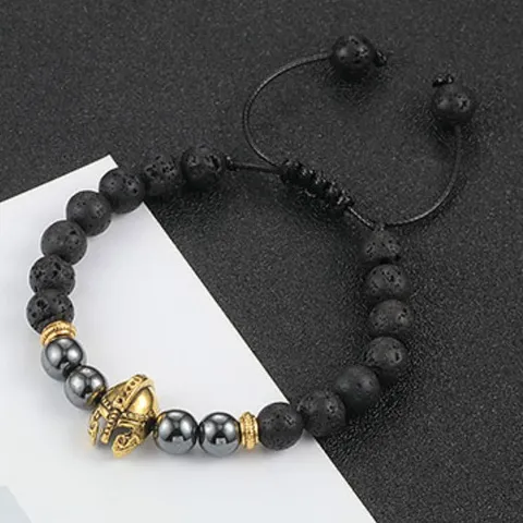 Natuurlijk Vulkaangesteente Agaat Kralen Armband Spartaanse Helm Bedel Gevlochten Verstelbaar Yoga Armbanden Sieraden