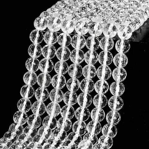 Cuentas Sueltas de Cuarzo Transparente Ágata Negra Amatista Natural Facetada para Creación de Joyas Bricolaje Pulsera Collar Accesorios Piedra Redonda