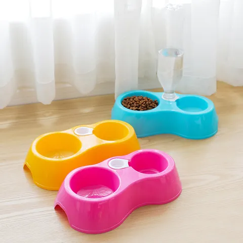 Plastic Pet Dog Bowl Double Bowls With Automatic Water Dispenser Food Water Feeder For Cats Dogs Pet Supplies