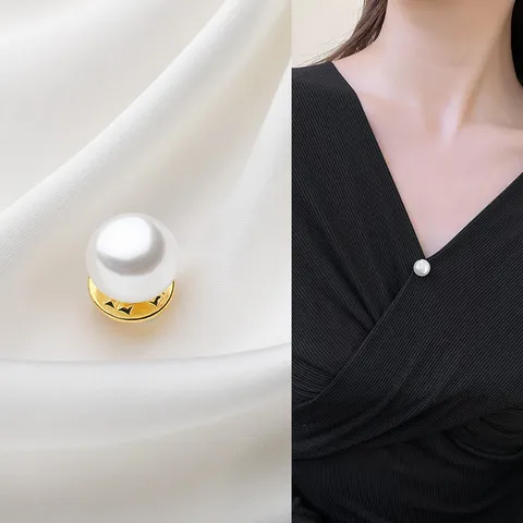 Pearl Anti-Glare Button Brooch Alloy Artificial Pearl Shirt Collar Fixed Decorative Brooch Pin For Women Fashion Jewelry