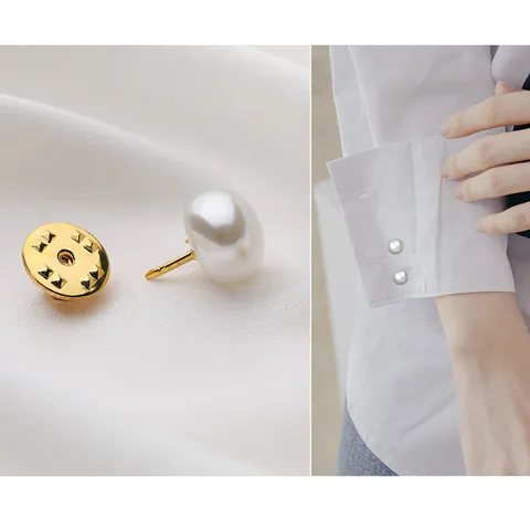 Pearl Anti-Glare Button Brooch Alloy Artificial Pearl Shirt Collar Fixed Decorative Brooch Pin For Women Fashion Jewelry