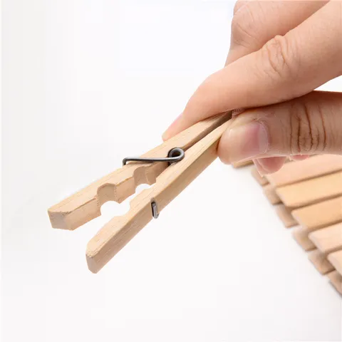 Multifunctional Bamboo Clothes Pins Wooden Clothesline Clips With Metal Spring For Laundry And Sock Drying Household Tool