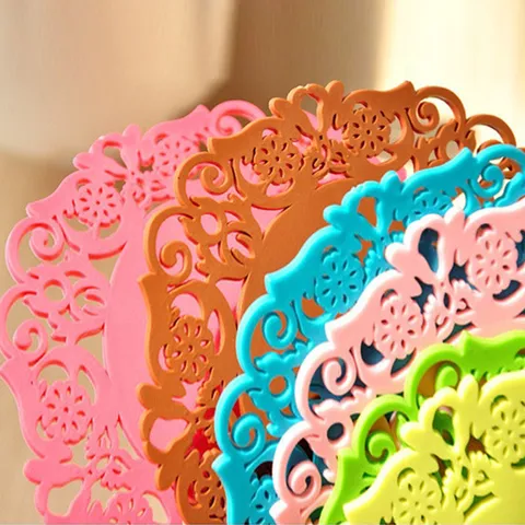 Creative Hollow Silicone Flower Shape Non Slip Heat Insulating Tea Cup Mat Coffee Cup Coaster Home Kitchen Table Decor