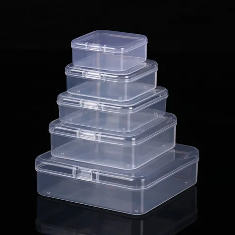 Transparent Plastic Storage Box Small Square Container With Lid Clear Organizer Case For Jewelry Earplugs Hardware Parts Button