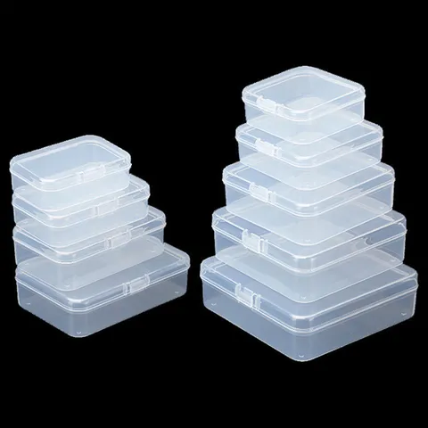 Transparent Plastic Storage Box Small Square Container With Lid Clear Organizer Case For Jewelry Earplugs Hardware Parts Button