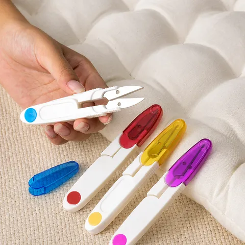 Stainless Steel U-Shape Embroidery Scissors Plastic Handle Thread Cutter Portable Snipper Sewing Tools For Cross Stitch