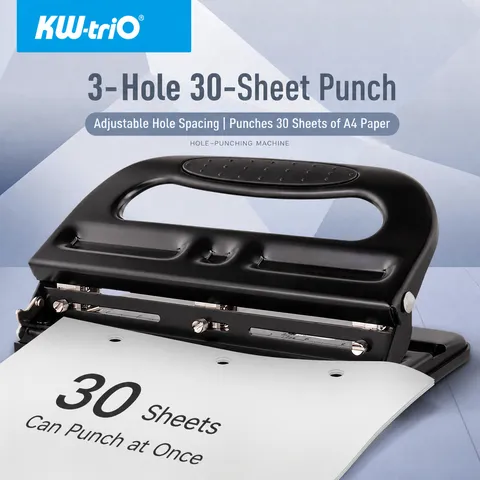 Heavy Duty 3 Hole Punch Adjustable Paper Puncher 30 Sheets Capacity Metal Office Binding Tool