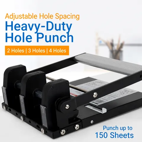 Heavy Duty Adjustable Paper Puncher Large Capacity Manual Metal Office Punching Machine Desk Binding Tool