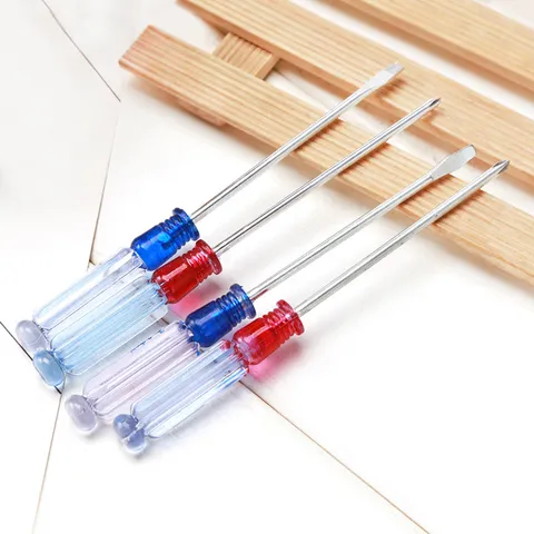 Household Manual Screwdriver Small Cross Slotted Screwdriver Crystal Plastic Handle Metal Shaft Maintenance Tool
