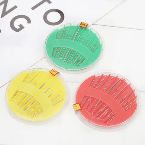 Aghi per Cucire a Mano in Acciaio Inossidabile Custodia Tonda in Plastica Disco Multicolore Strumento Fai da Te