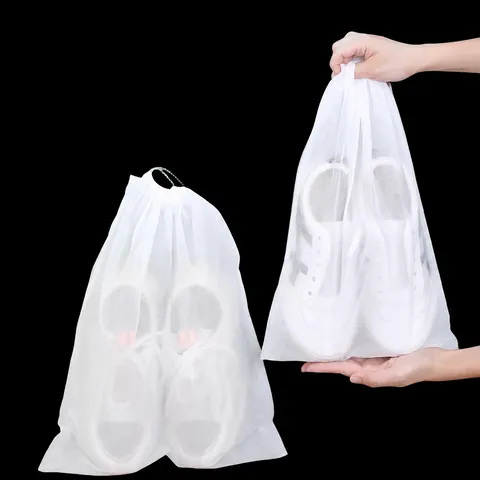 Vliesstoff Staubdichte Schuhtasche Tragbare Atmungsaktive Reise Aufbewahrungstasche Kordelzug Sneaker Schutzhülle Weiß