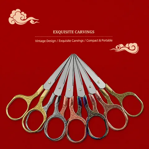 Vintage Stainless Steel Plum Blossom Scissors Retro Carved Embroidery Scissors For Home Office Craft Tea Bag Cutting
