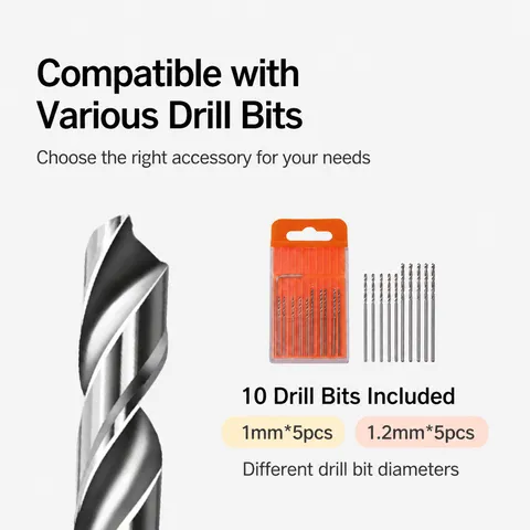 Mini Handheld Electric Drill 5V Brushless Copper Motor Precision Rotary Tool Set With Ten Drill Bits For Wood Resin Craft