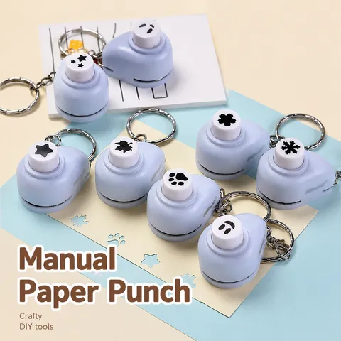 Mini Portable Hole Punch Embosser Cute Cartoon Shape With Keychain Creative Journaling DIY Craft Tool Plastic Metal