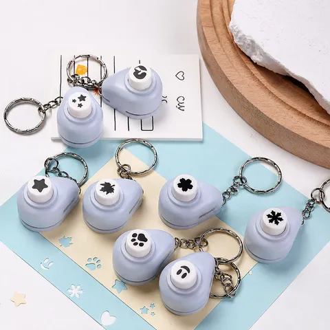 Mini Portable Hole Punch Embosser Cute Cartoon Shape With Keychain Creative Journaling DIY Craft Tool Plastic Metal