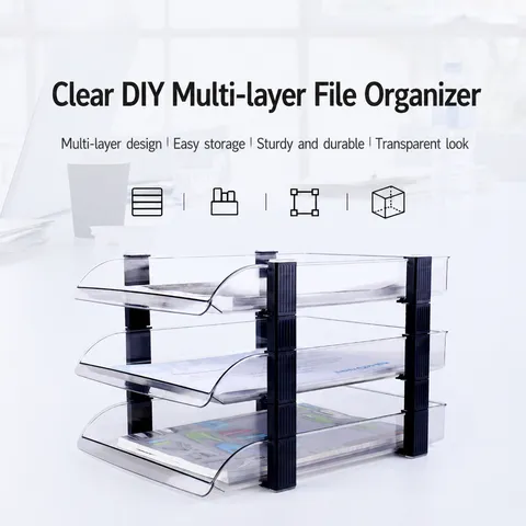 Transparant Kunststof Desktop Bestand Organizer Stapelbaar Gelaagd Document Dienblad Kantoor Opbergrek
