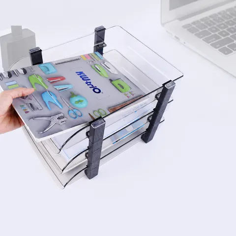Transparant Kunststof Desktop Bestand Organizer Stapelbaar Gelaagd Document Dienblad Kantoor Opbergrek