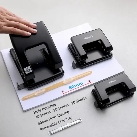 Heavy Duty Metal Hole Puncher Adjustable Office Paper Puncher Desktop Document Binding Tool Black And Blue