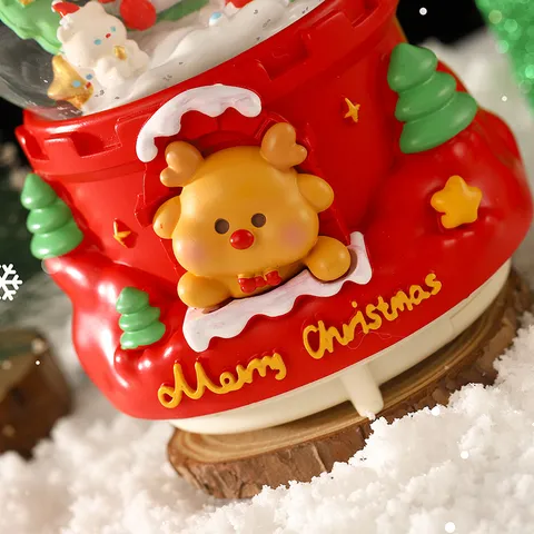 Noël Résine Boule de Cristal Boîte à Musique Lumineux Boule à Neige Décoration de Bureau Cadeau