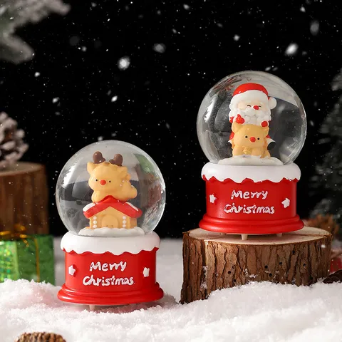 Boule à Neige Lumineuse de Noël Père Noël Bonhomme de Neige Ornement en Résine Décoration de Maison Festive Cadeau de Veille de Noël Avec Lumière LED