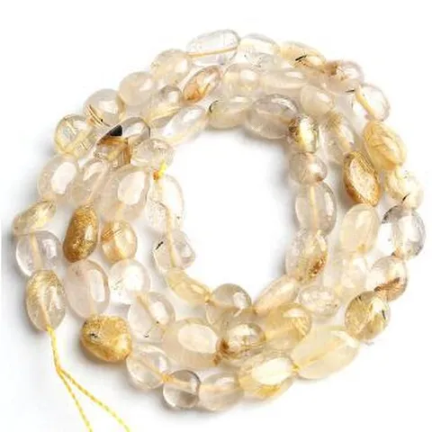 Cuentas Sueltas de Cuarzo Rutilado Natural Cuarzo Irregular Perforado para Fabricación de Joyas DIY Pulsera Manualidades