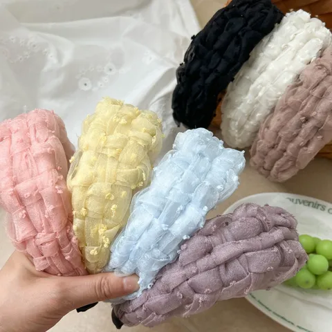 Diadema de Malla Trenzada con Borde Ancho para Mujer Diseño Copa Alta Voluminizador Accesorio para Cabello Moda Coreana Diario